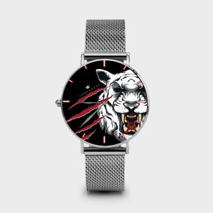 Metal Watch Tiger Scratches Dame Rouge