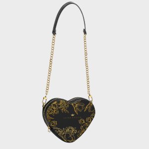 Heart Shape Bag Brilliant Flowers Noir