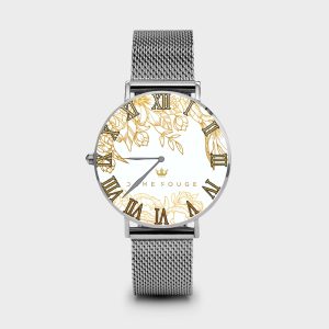 Metal Watch Brilliant Flowers White Dame Rouge